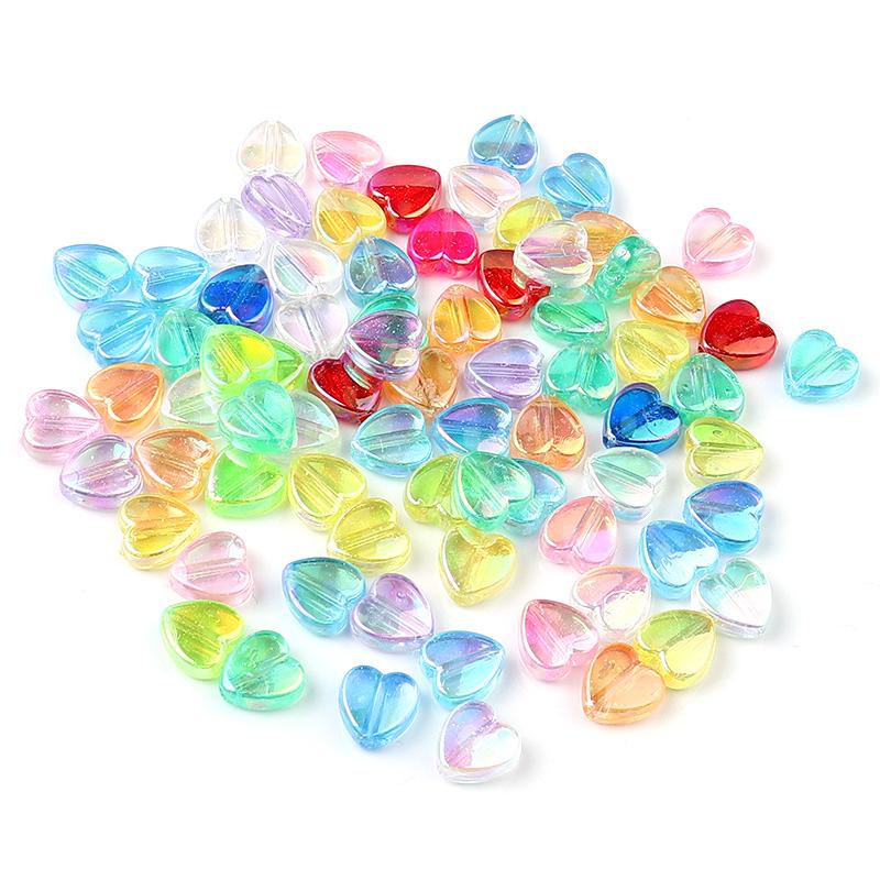 200pcs 8x9mm Acrylic Heart Beads Candy Color Loose Spacer Beads For Jewelry Making DIY Bracelets Necklace Keychain Accessories