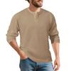 Mens Vintage Buttoned Henley Long Sleeve T Shirt Loose Fit Jacquard Autumn Winter