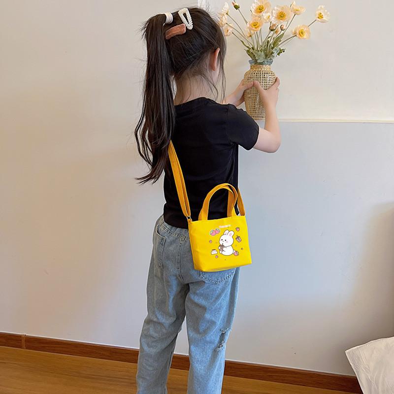Cartoon Cute Rabbit Strawberry Print Children Shoulder Canvas Bag For Daily Use