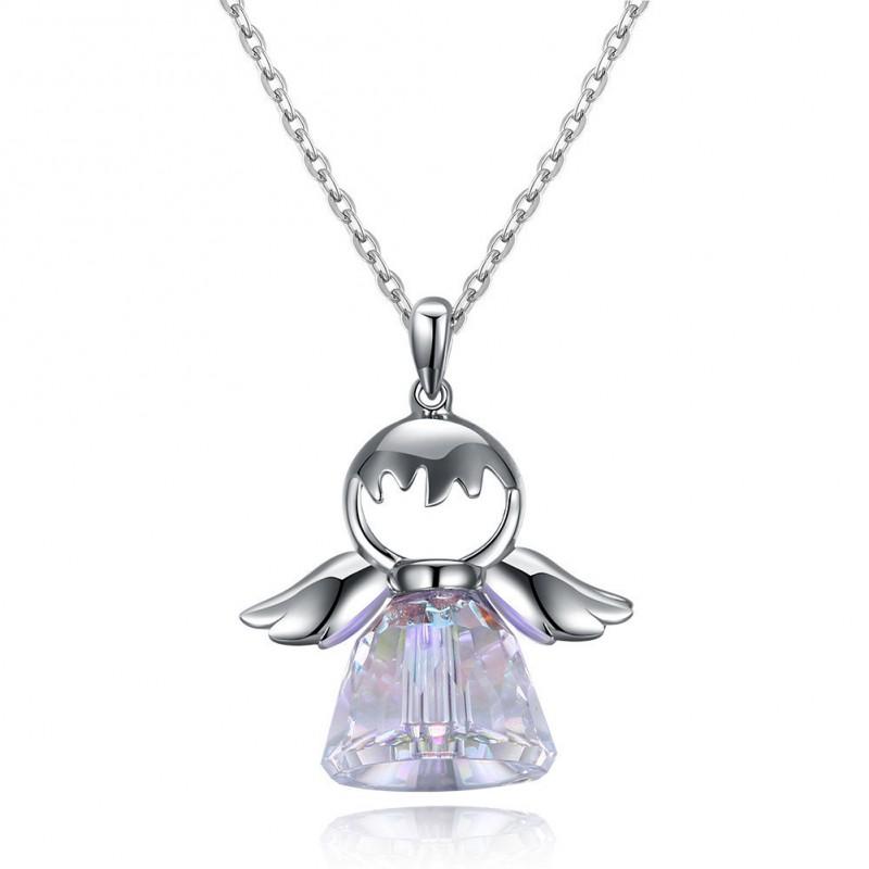 Austrian Crystal Angel Pendant Necklace O Chain Fashion Jewelry Women