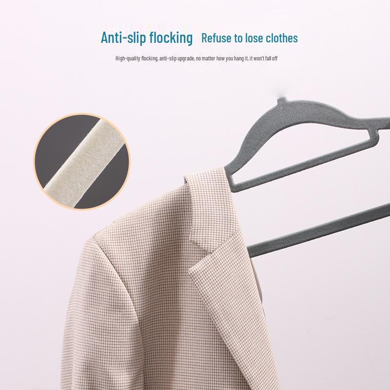 Non-Slip Thickened Flocked Clothes Hanger - Seamless, No Shoulder Marks, Multi-functional Household Hanger for Adults