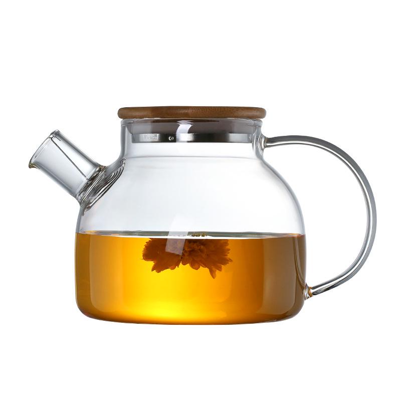 Heat-Resistant Borosilicate Glass Kettle with Bamboo Lid for Hot or Cold Water