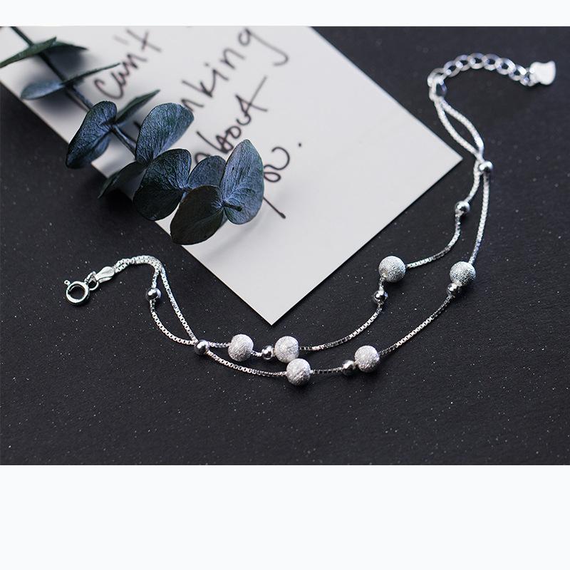 925 Sterling Silver Frosted Beads Bracelets Jewelry Gifts Women Box Chain Fashion Trendy Bracelet Jewelry