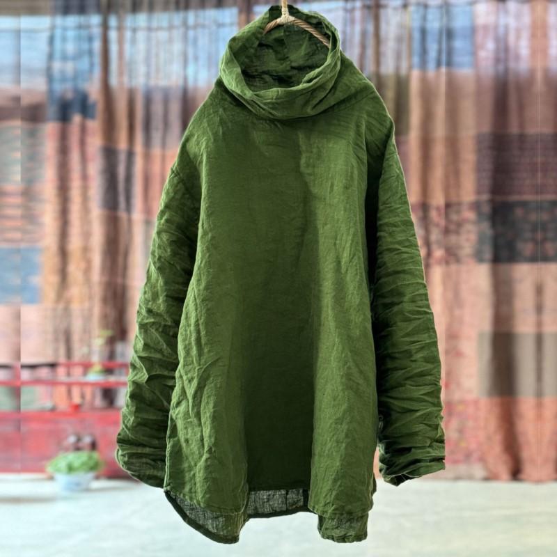 

Johnature Women T-Shirts Solid Color Turtleneck Long Sleeve Spring Vintage Women Loose T-Shirts One Size зелёный