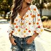 Women's Halloween Print Ruffle V-Neck Blouse with