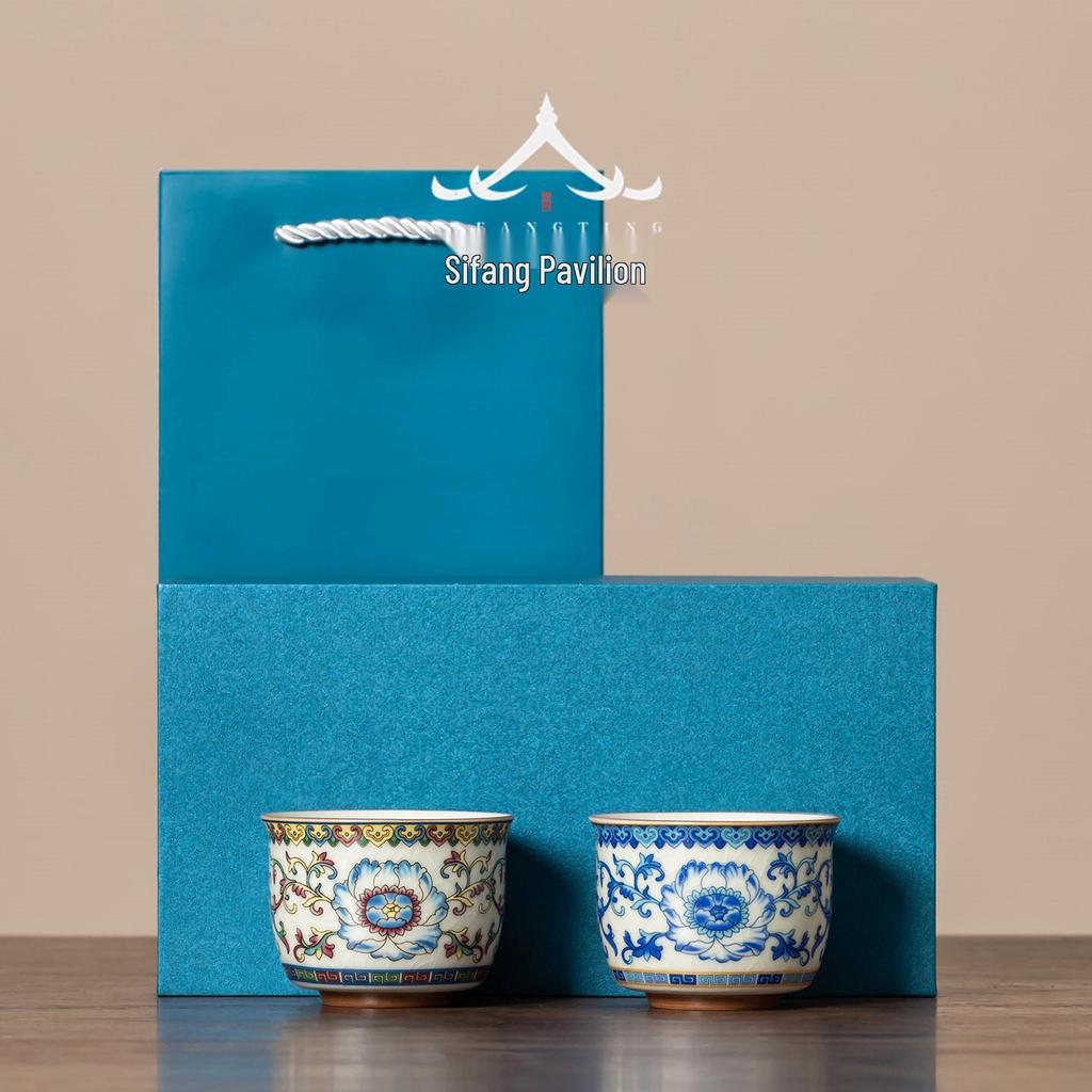Ru Kiln Blue and White Lotus Ceramic Gongfu Teacup