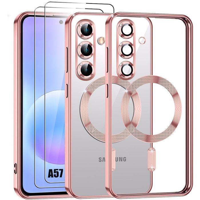 Cover per Samsung Galaxy A57 5G, Protezione Contorno Rosa con Cerchio Magnetico - 2 Vetri Temperati