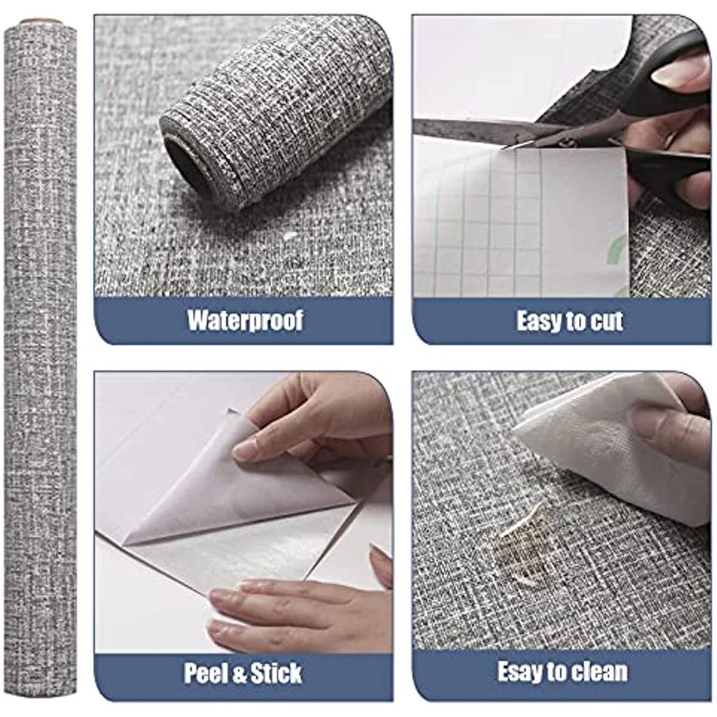 Leinen Abzieh- und Aufklebe-Tapete Grasgewebe Selbstklebende Kontaktpapier Wasserdichte Strukturierte Tapete für Wandaufkleber Heimdekor