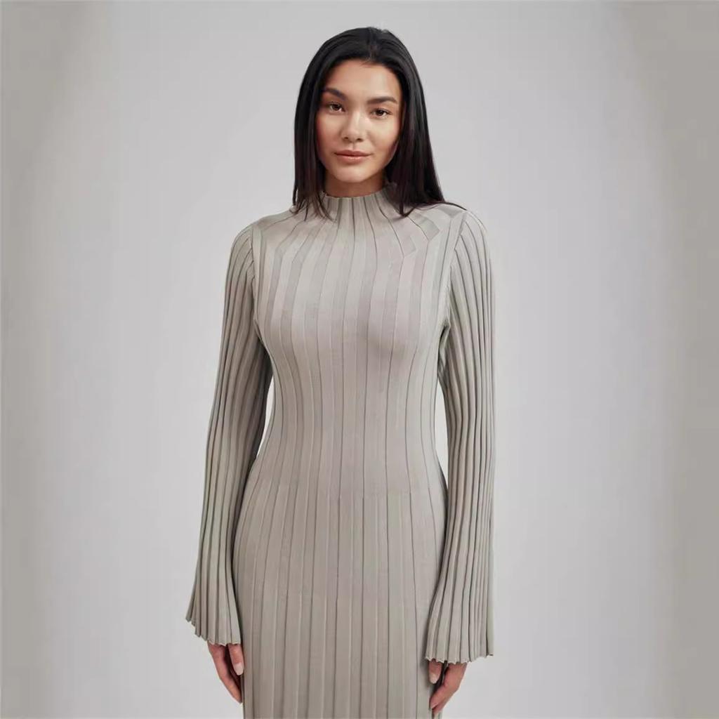 Elegant Turtleneck Knitted Sweater Dress for Women Fashion Long Sleeve Slim Casual Maxi Dress Fall Winter Holidays Party Dress