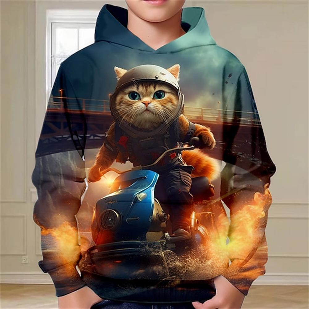 

Детская одежда Толстовки с капюшоном для мальчиков с длинным рукавом 3D Cool Cat Print Детская весенне-осенняя одежда Повседневная одежда для мальчиков на открытом воздухе Топы-пуловеры 160