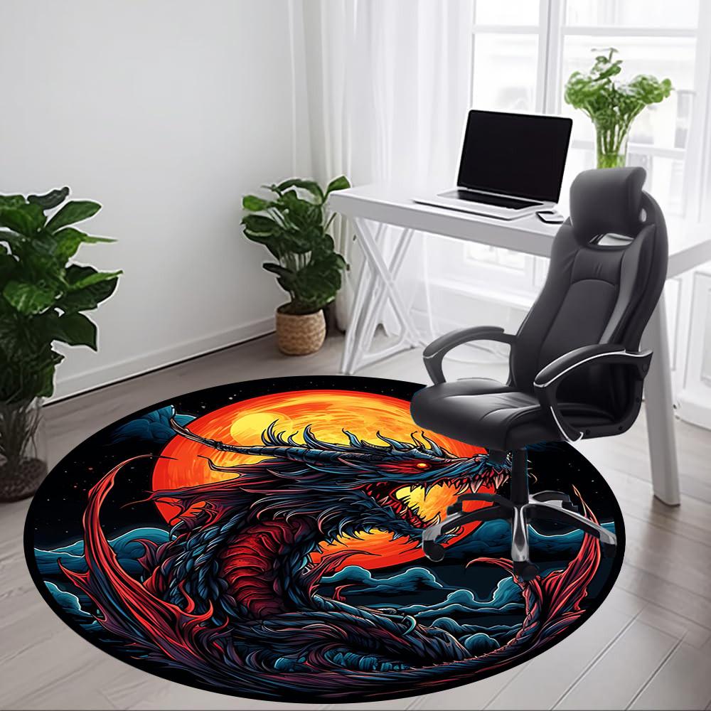 1pc Dragon Moon Office Round Area Rug, Under Office Chairs Bedroom Living Room Home Decor, Room Deco
