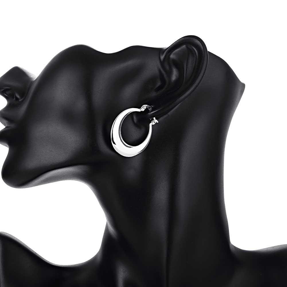 1 Pair of 925 Sterling Silver Luxury 35mm Polished Moon Hoop Earrings for Women Fashion Charm Jewelry Anniversary Gift