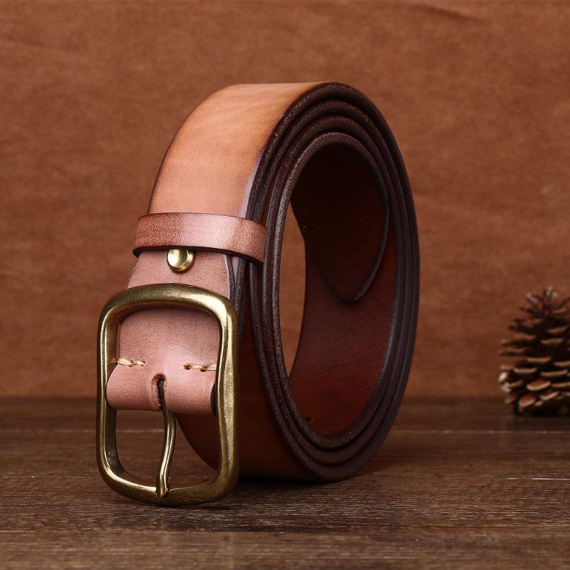 Handgefertigter Gürtel Herren Neuer Messing-Dornschließe Ledergürtel Herren Hosen Gürtel