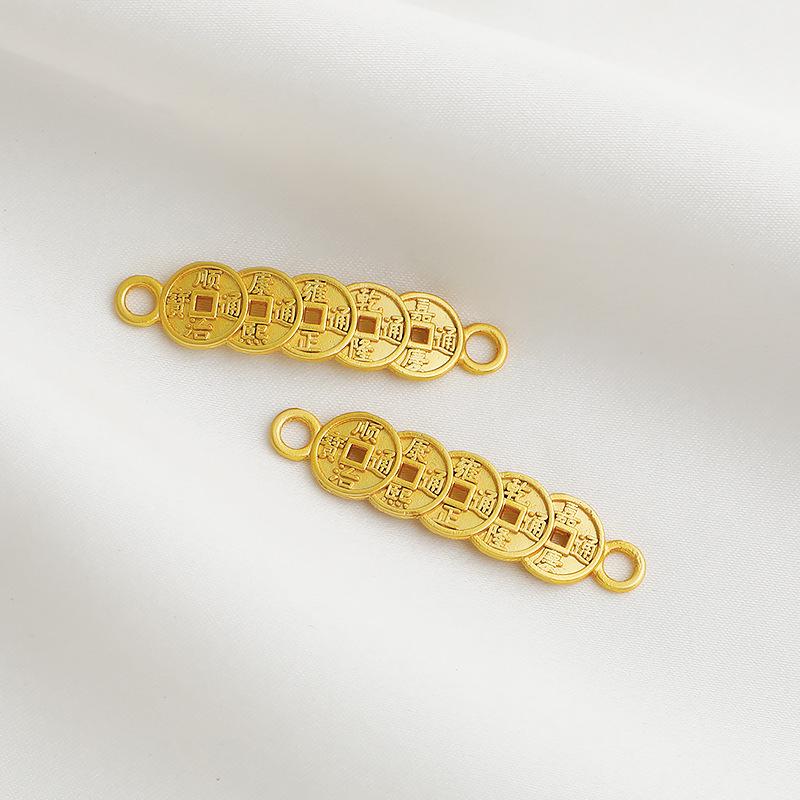 Gold-Plated Long Strip Five Emperors Coins Amulet Double Pendant String for DIY Jewelry