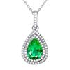 Luxury Pear Shaped Emerald Pendant Necklace 18K Gold Plated with Micro Pave Diamonds for Engagement