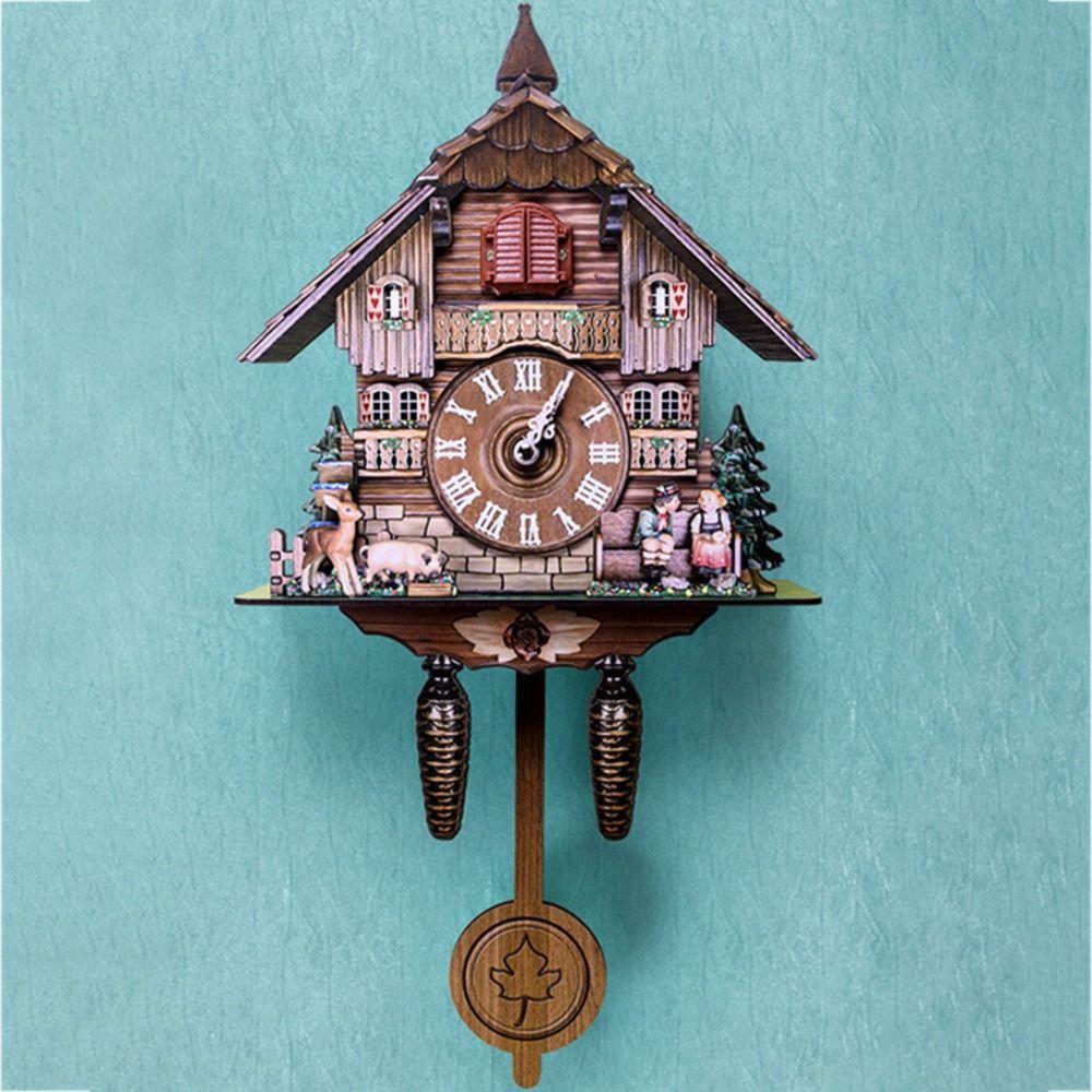 Forest Tower Wood Pendulum Vintage Clocks Vintage Wooden Wood Wall Clock Silent Realistic Pattern 3D Chiming Clock Living Room