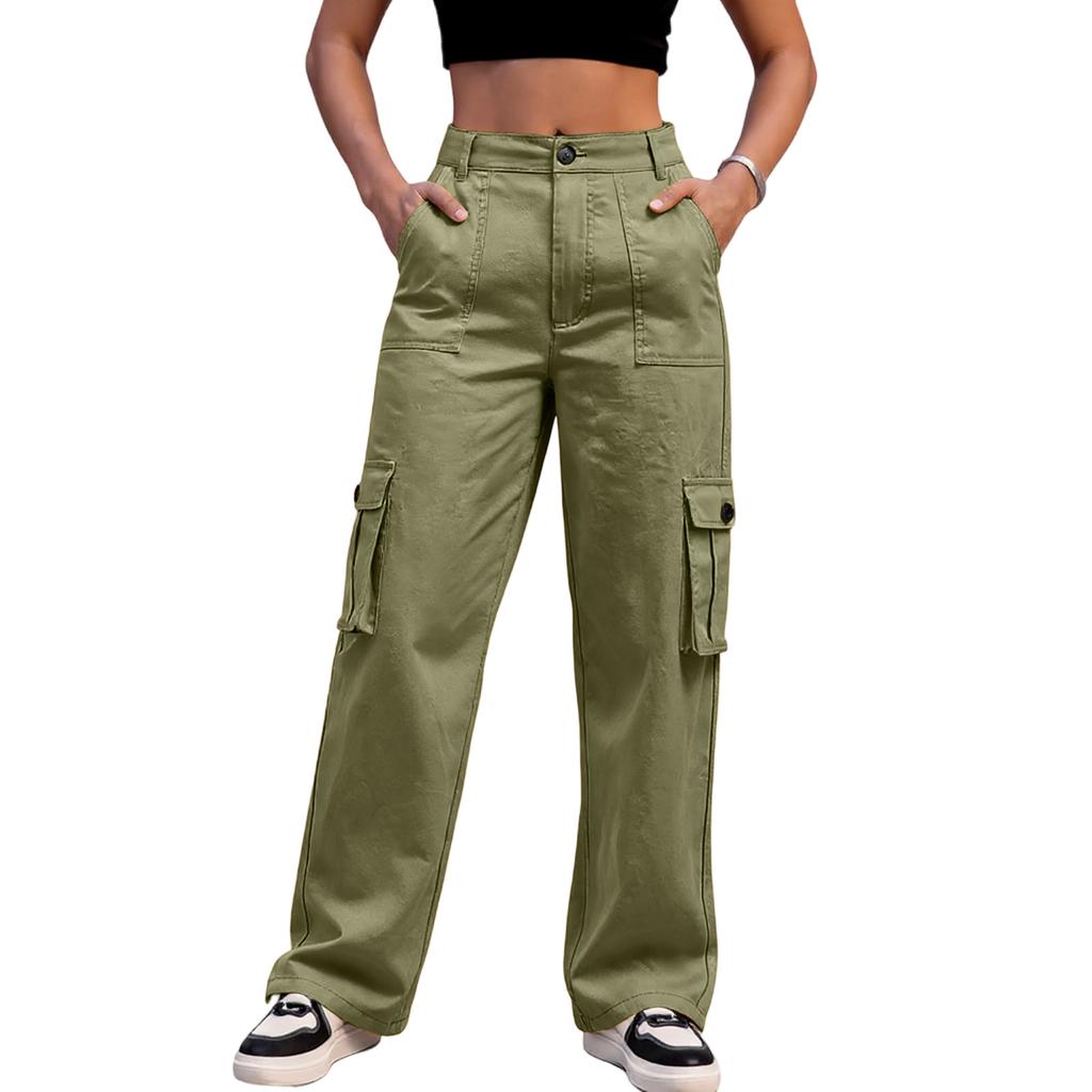 Women's Casual Street Style Multi-pocket Straight High Waist Slim Wide Leg Work Trousers