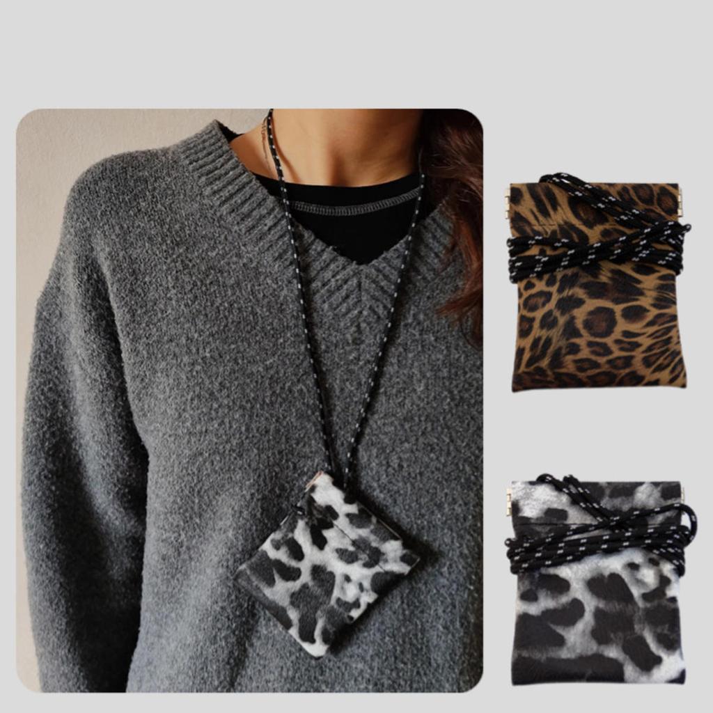 Unisex Hanging Neck Mini Pouch PU Leather Key Coin Purse Necklace Headphone Organizer Outdoor Cycling Biking Handy Halter Neck Storage Bag