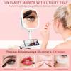 Lighted Makeup Mirror 2600mAh Rechargeable 1x 10x Magnifying Vanity Mirror 8.5 Height Adjustable Makeup Mirror with Lights 3 Co