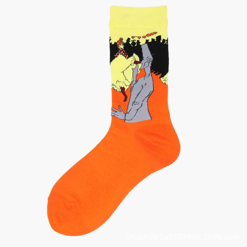European & American Creative Oil Painting Mid-Calf Socks: Trendy Autumn/Winter High-Tube Cotton Socks