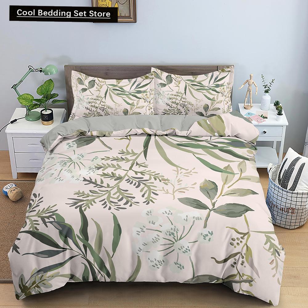 Comforter Tropical Leaves Butterfly Printed Bedding Sets With Pillow Case Luxury Polyester Queen/King Size Gift Blue