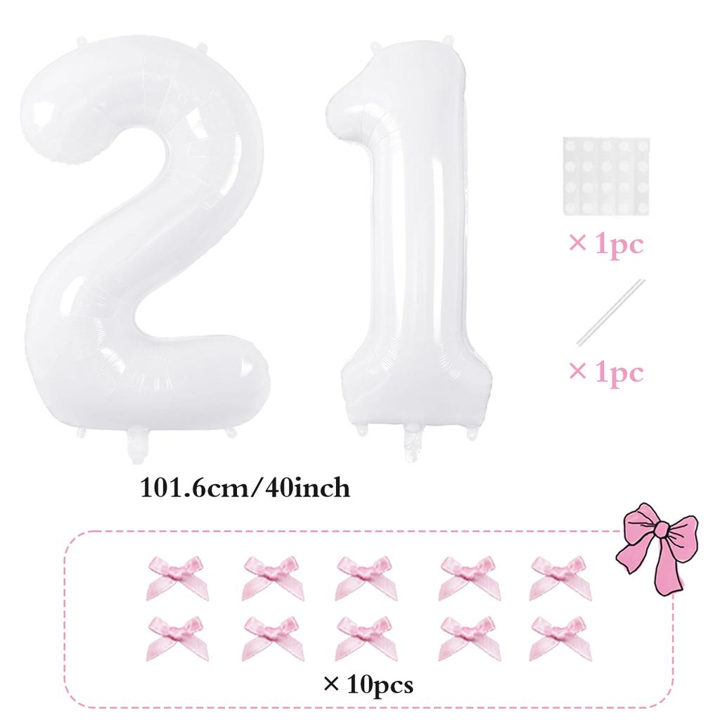 2pcs101.6cm Pink Bow Decoration White Digital Balloon for Birthday Anniversary Wedding Graduation Season New Year Decoration