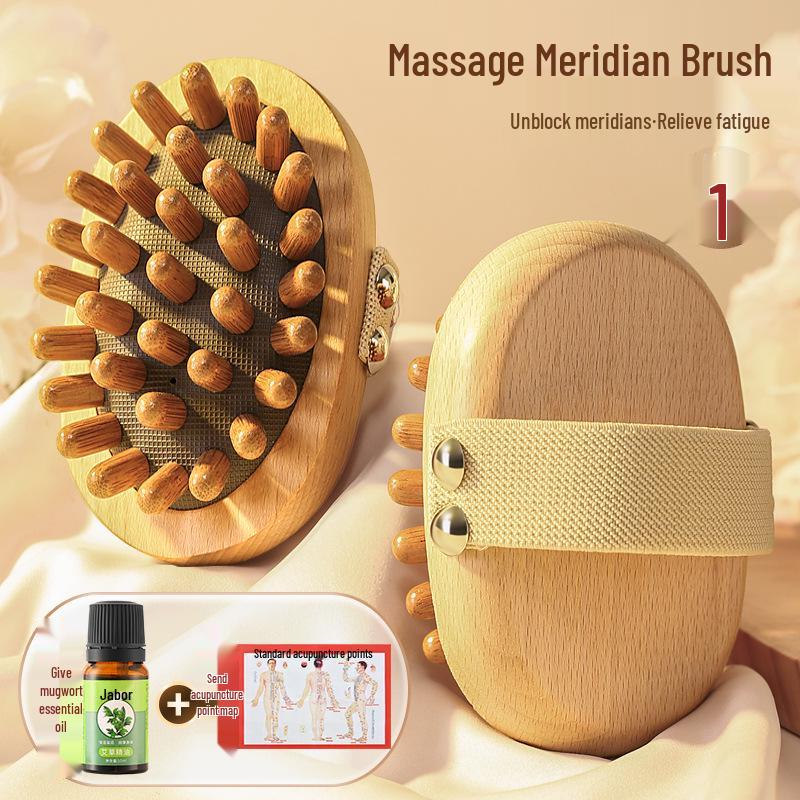 Sandalwood Air-Cushion Meridian Massage Brush for Abdominal and Liver Stimulation