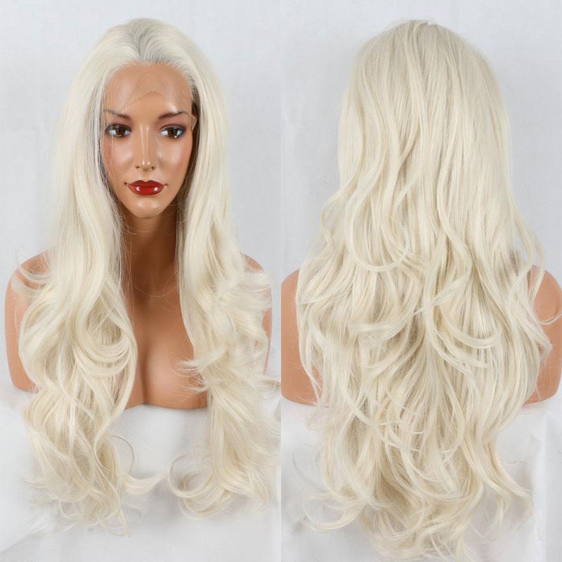 

Натуральные белые свободные волнистые синтетические парики спереди, бесклеевые, высокое качество, термостойкое волокно, волосы для женщин, косплей