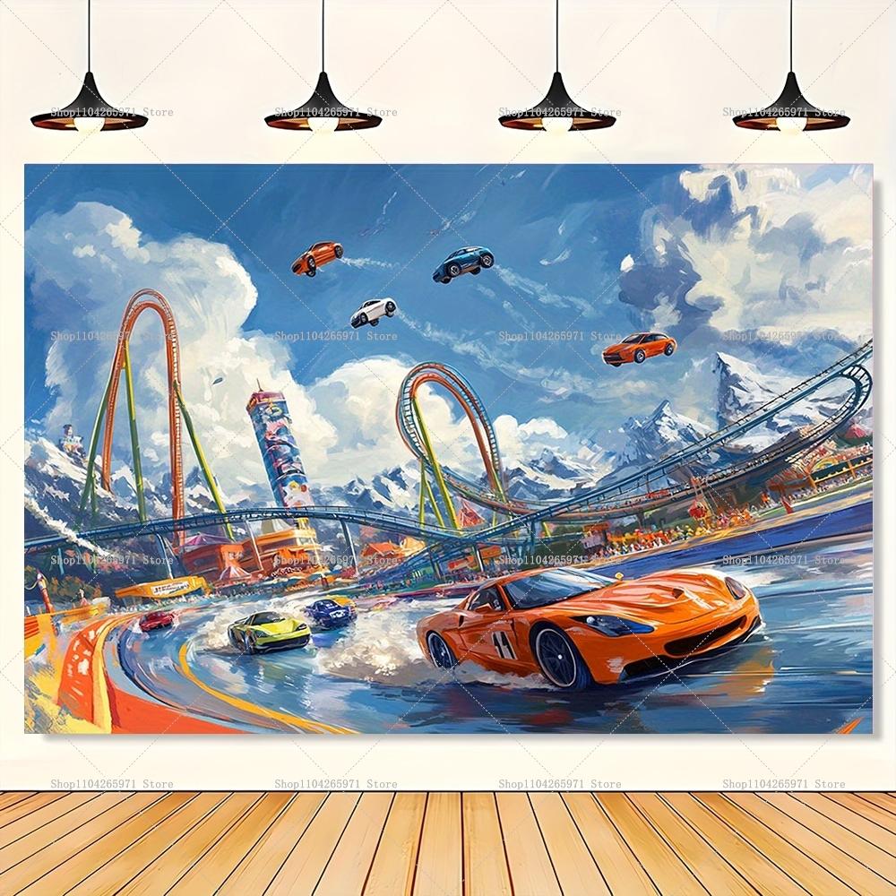 Racing Car Theme Backdrop Hot Wheels-Wild Hot Racer Children Birthday Party Decorations Background Photozone Props Boys Gifts