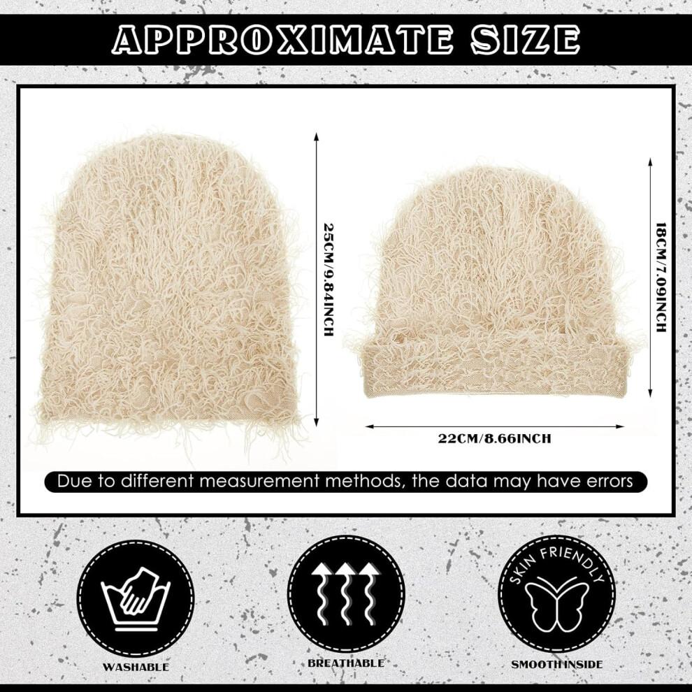 Distressed Knitted Beanie Fuzzy Winter Hats Thick Warm Beanies Y2k Beanie Snow Knit Cap Skull for Women Men