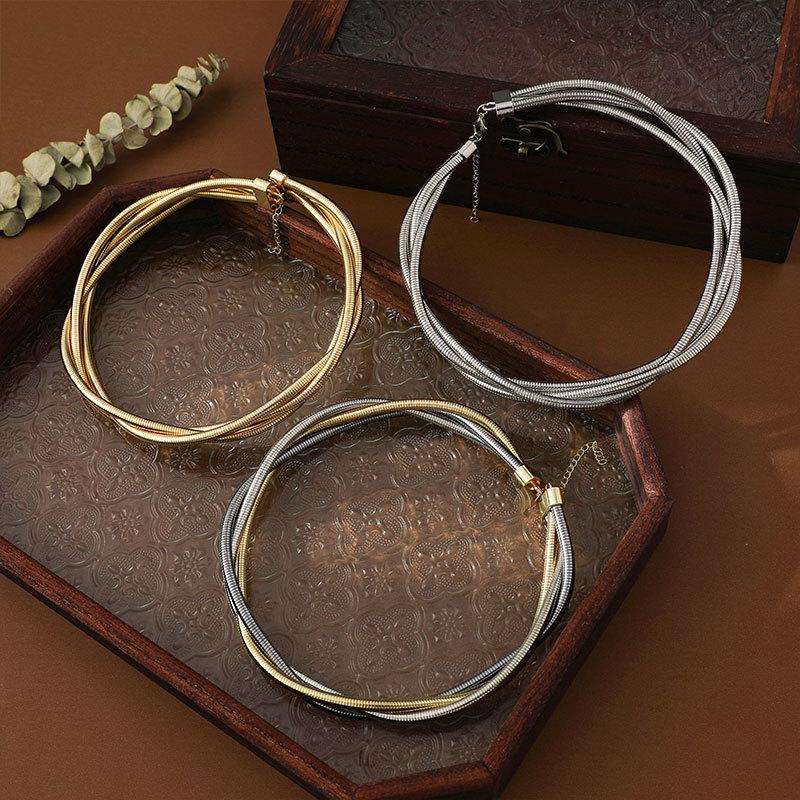 Three-Wire Winding Spring Collar Bracelet Light Luxury High-End Metal Punk Hip-Hop Necklace Bracelet