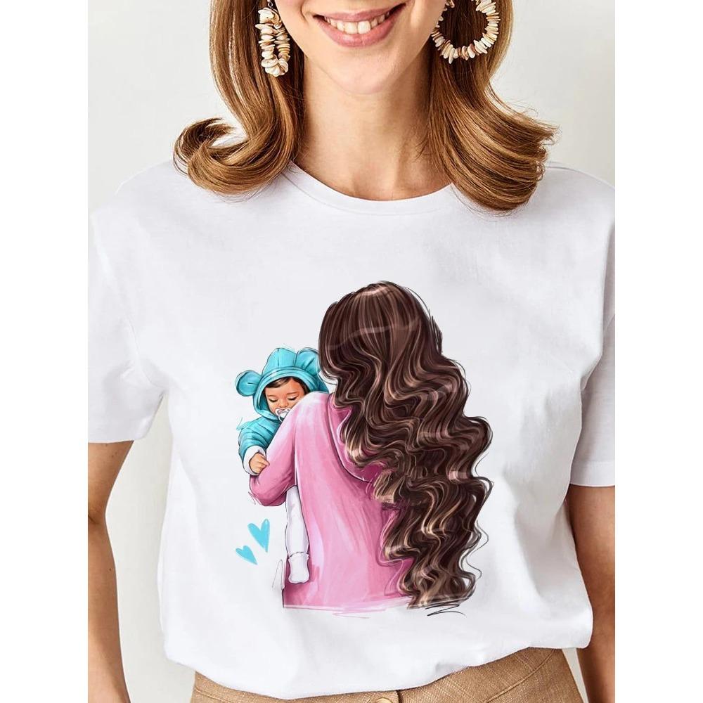 Women Cartoon Super Mom Life Momlife Mama Mother Summer Print T-shirts Top T Shirt Ladies Woman Graphic Female Black Tee T-Shirt