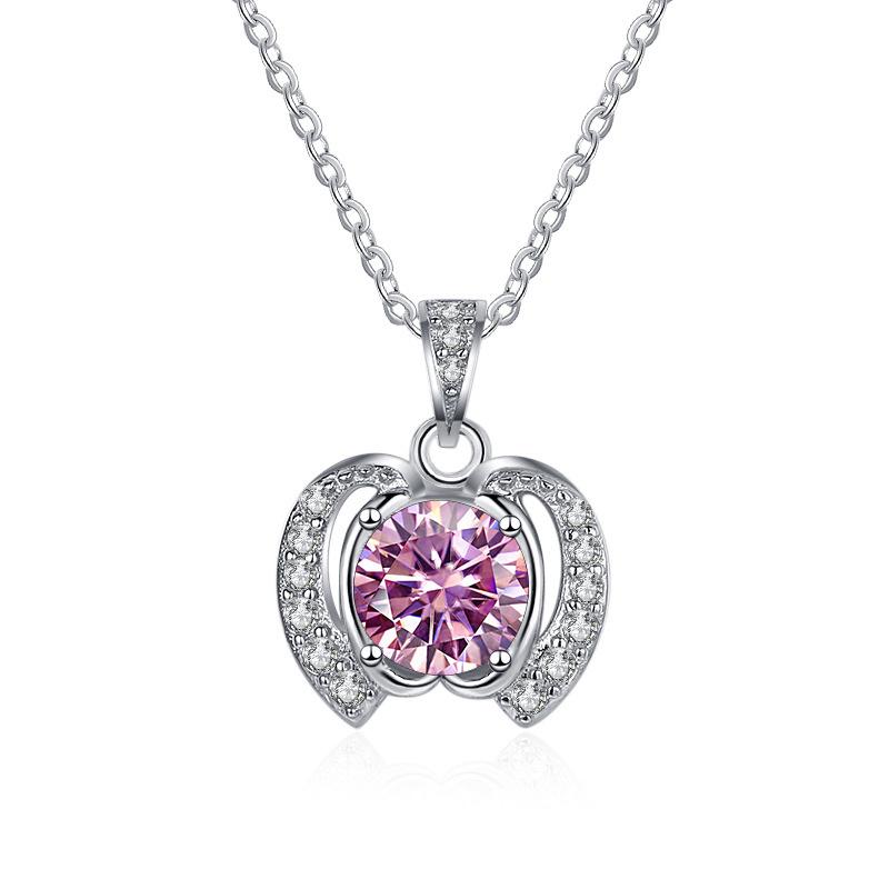 Bague Ringen Trend Women's 1 Carat Round Moissanite Necklace Apple Shaped Pendant Clavicle Chain Silver 925 Jewelry For Christmas