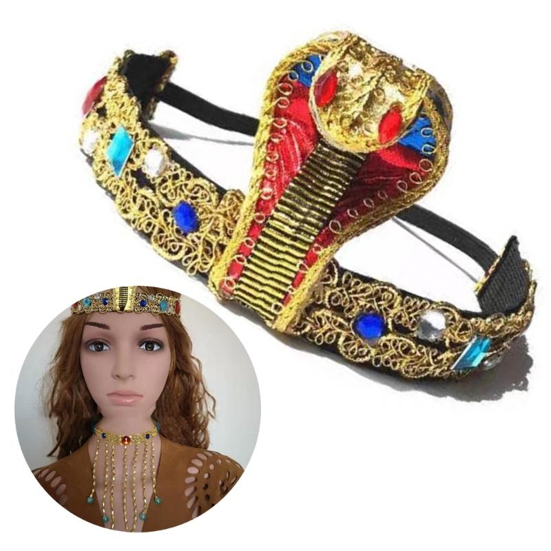 Egyptian Costume Accessories Set Egyptian Headpiece Tassels Beaded Necklace Bracelet Arm Cuffs for Halloween Party Decor