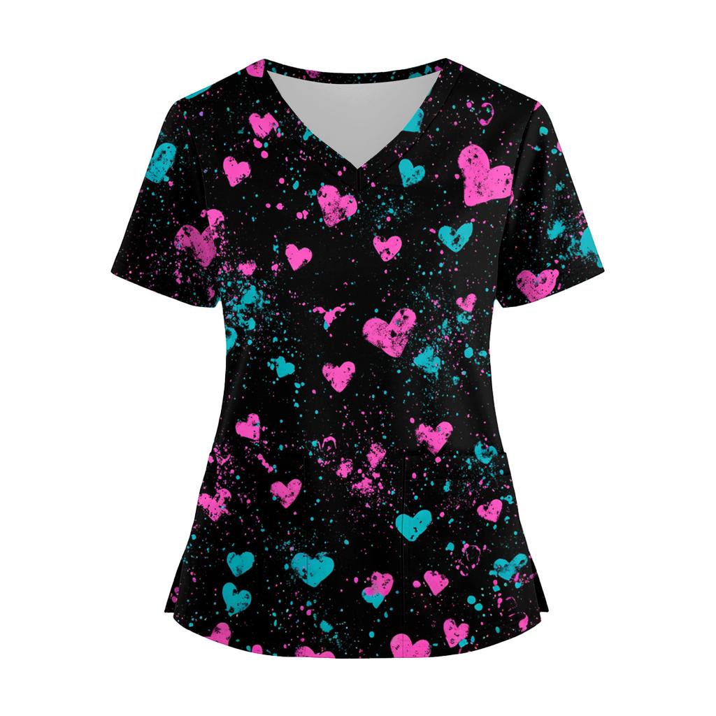 Salopetă de modă pentru femei cu mânecă scurtă și decolteu în V, cu buzunare, topuri cu imprimeu, haine