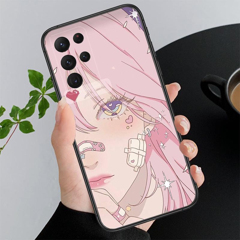 

Phone Case For Samsung A17 A55 A16 A56 A35 A15 A53 A54 A33 A34 A25 A05S A52 A52S A07 A26 A06 Pink Japan aesthetic Anime A15