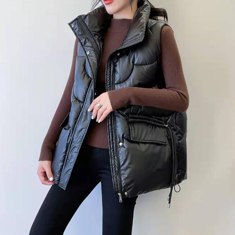 Donna Autunno Inverno Soild Colore brillante Addensare Capispalla Cotone imbottito Colletto alla coreana Senza maniche Giacca calda Cappotto Gilet