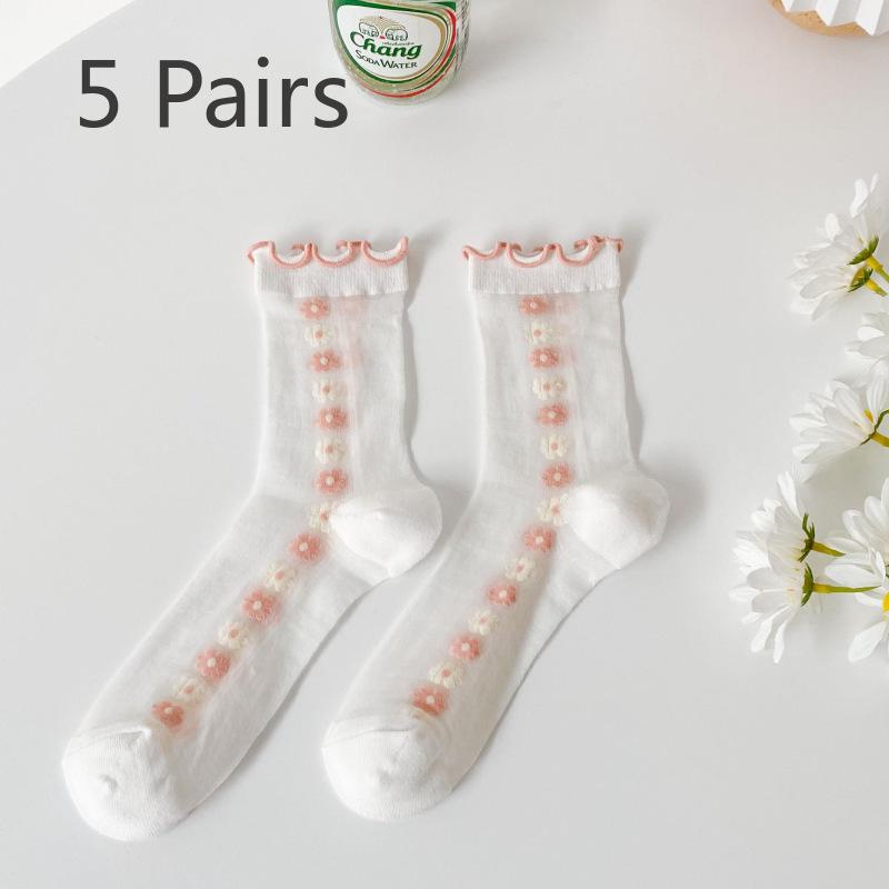 

5 пар женских весенних и летних тонких милых прозрачных носков из стеклянного шелка в трубке 5 Pairs розовый