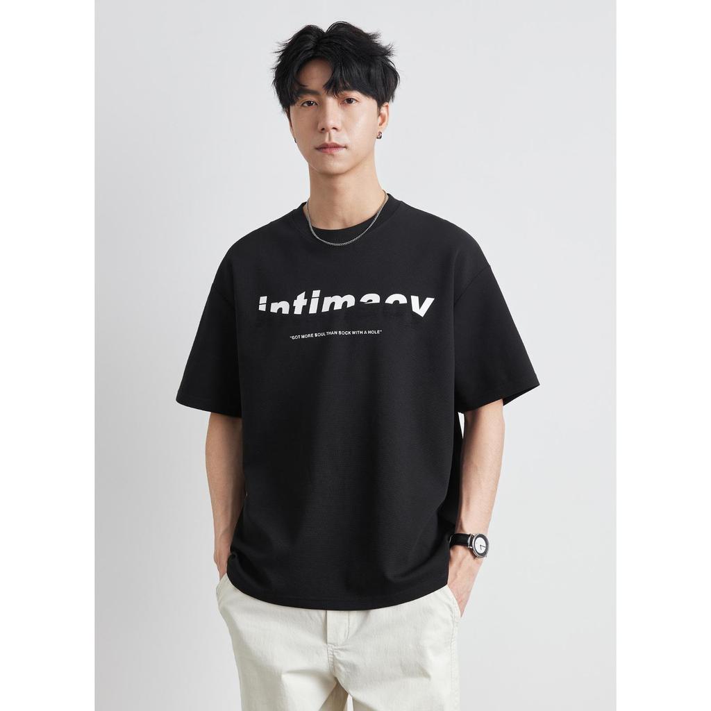 Yizhi Men's Summer 2025 European & American Heavyweight Letter Print Short-Sleeved T-Shirt