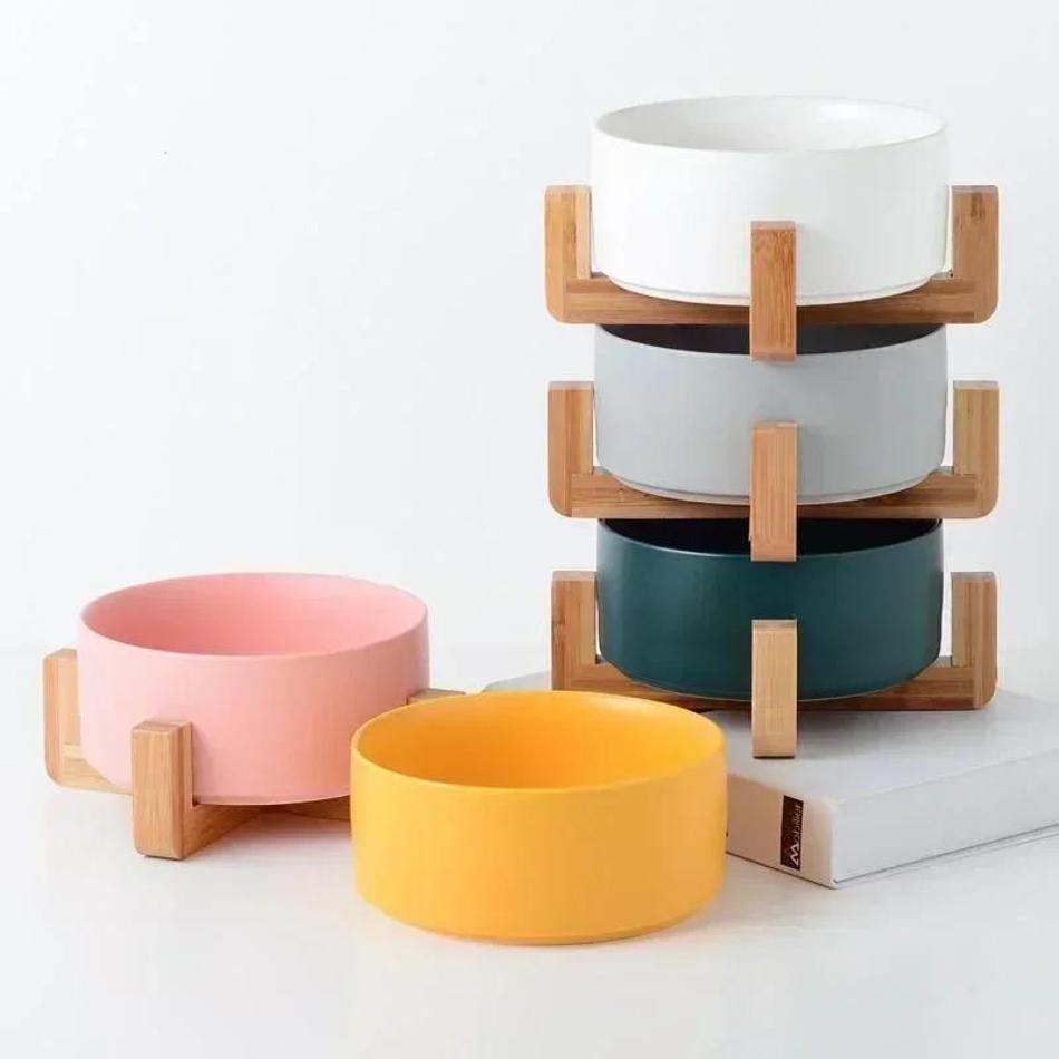 Wooden Rack Bowl Pet Bowl Cat Dog Large Capacity Cat Food Water Feeder Cats Dogs Pet Bowl Accessories Home Pet Small Ceramic