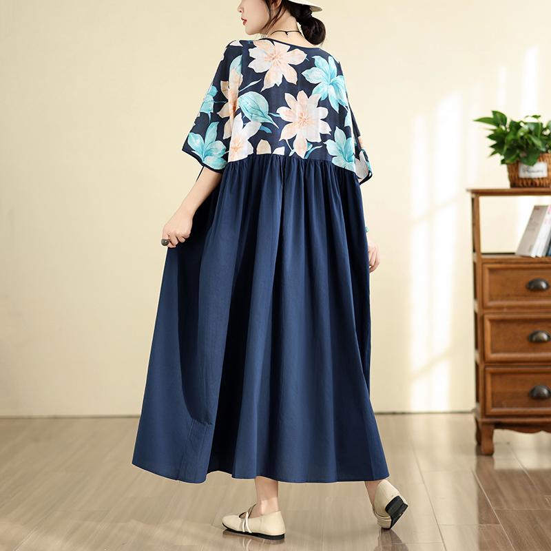 DIMANAF Summer New 2026 Women Plus Size Casual Long Dress Cotton Loose Oversize Maxi Beach Sundress Elegant Vintage Lady Print Floral