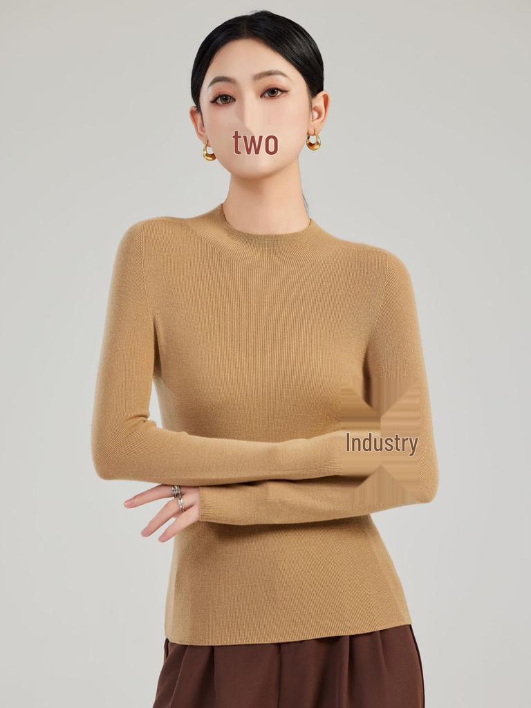 Autumn/Winter Women's Seamless 100% Wool Half-High Neck Slim Fit Sweater