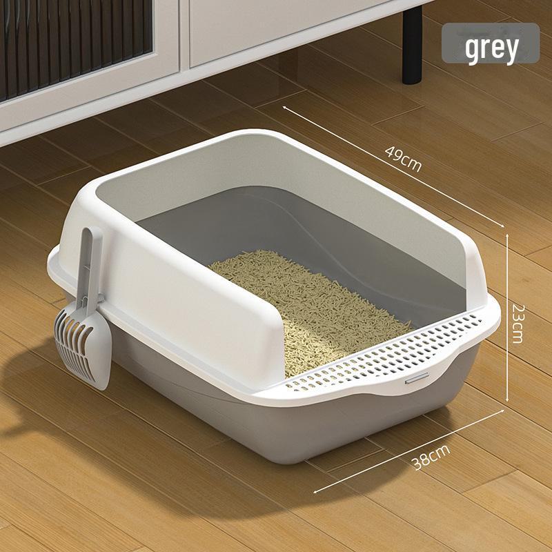 Large Semi-Enclosed Cat Litter Box with Anti-Splash Design and Shovel