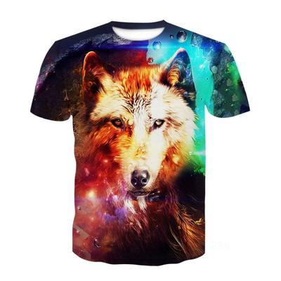 Men's Summer 3D Wolf Head Short Sleeve T-shirt Men's Large Youth Trendy Half Sleeve T-shirt