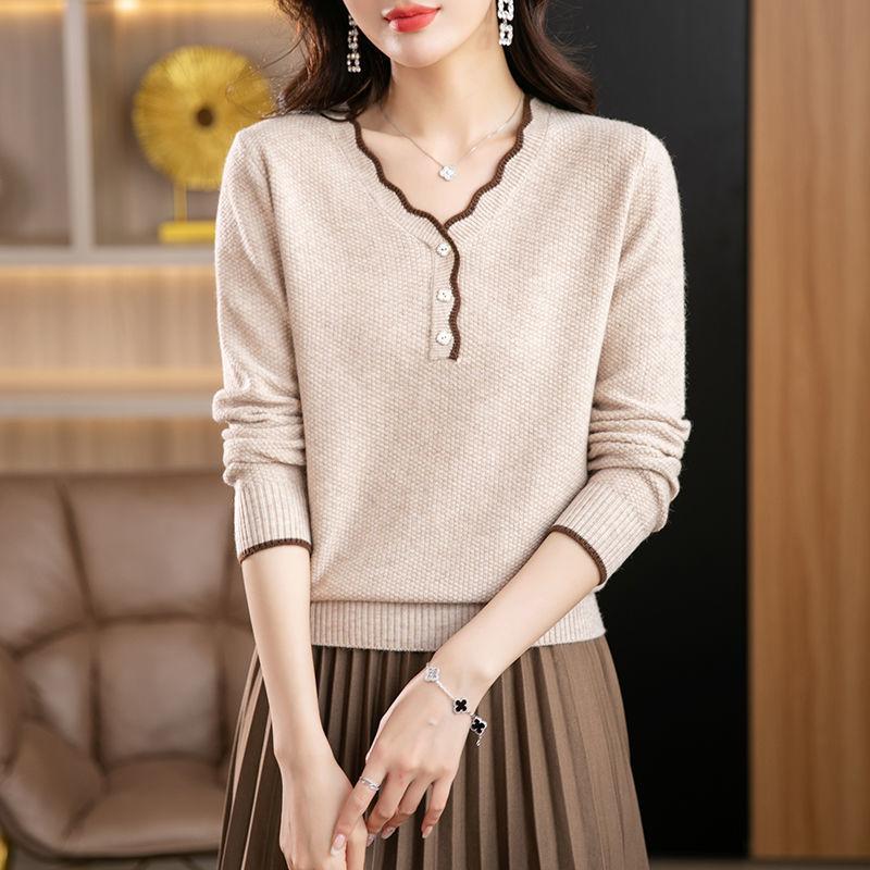 Slim Fit Mom Knit Sweater Spring Autumn Thin Versatile Long Sleeve Fashion Casual Top