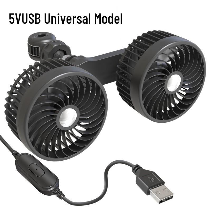 Adjustable Dual Head 12V/24V Rear Seat Car Fan – High Power Wind
