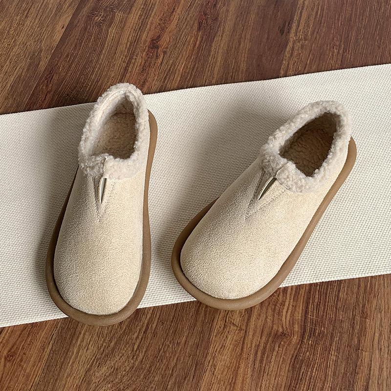 One Pedal Doudou Shoes, Women's Soft-soled Fluffy Shoes, Non-slip Snow Shoes, Winter Velvet Warm Flat-soled Two Cotton Shoes