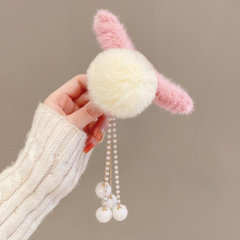 Plush Bow Tassel Grab Clip Furry Hairpin Female Back Head Hair Clip Shark Clip Autumn and Winter Hairpin Headdress