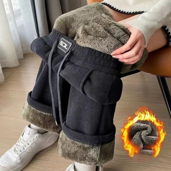 Women's Fleece Wide Leg Pants Autumn Winter Casual Trousers Spring Summer Version