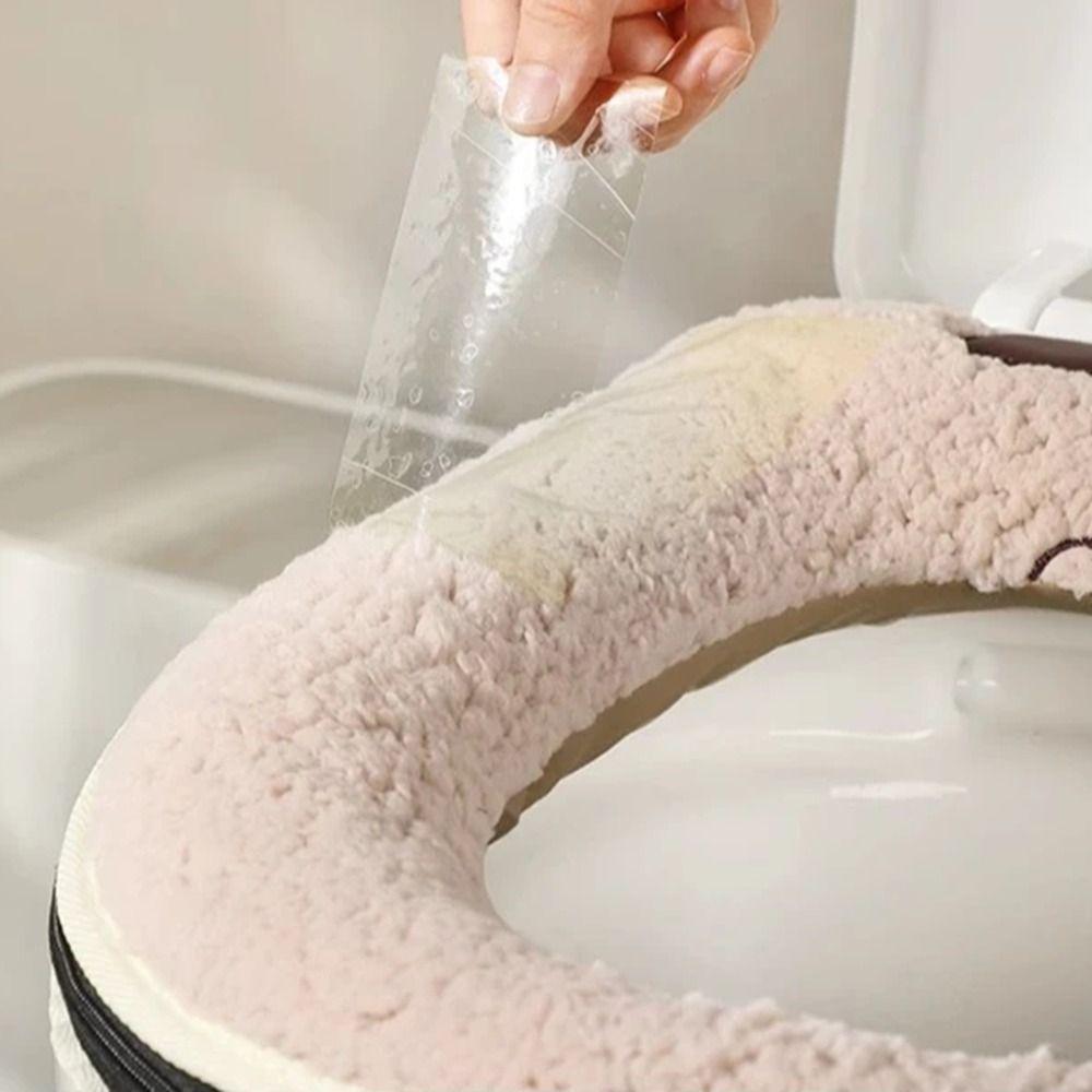 Plush Toilet Cover Gasket with Zipper Toilet Cushion Cover Winter Toilet Seat Cover  Winter